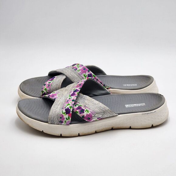 Skechers Go Walk Flex Gray Multi Blossom Slide Sandals Size 10 - Picture 4 of 12